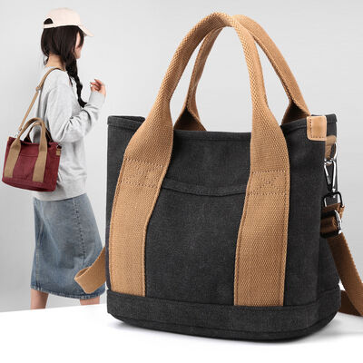 Thickened Canvas Shoulder Bag with Large Capacity Multi-Compartment Commuting Bags for Students Compact Outings Tote with LOGO