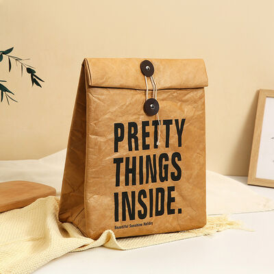 DuPont/Tyvek Paper Bags Black Logo Washable Waterproof Paper Bags Lunch Box Takeout DuPont Paper Insulated Bags Ice Packs