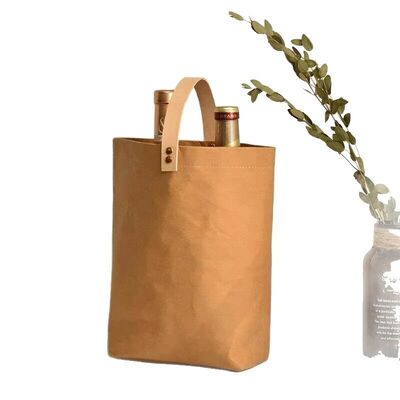 Customized Champagne Wine Handheld Bags with Logo Printing Washable Tear-resistant Kraft Paper Made Gift Bags