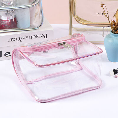 PVC Clear Makeup Bags for Women Wholesale Modern-Style Transparent Portable Handheld Minimalist Waterproof Travel Toiletry Pouch