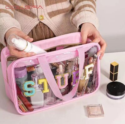 Bestseller Large Capacity Toiletry Bag Double-Handle Storage PVC Clear Bag Custom Travel Alphabet Waterproof Makeup Pouch