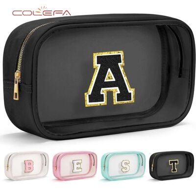 Customized Embroidered Letters Cosmetic Bags PVC Waterproof High-Fashion Makeup Organizer Travel Daily Use Portable Toiletry Bag