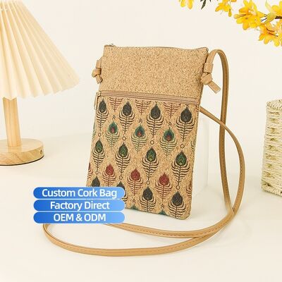 Trendy Bohemian Cork Phone Pouch Women's Crossbody Bag with Adjustable Strap - Travel Souvenir Customization Available