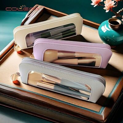 Compact and Portable PU Leather +PVC Makeup Bag Eyebrow Pencil & Makeup Brush Organizer Waterproof Travel Bag Pencil Pouch