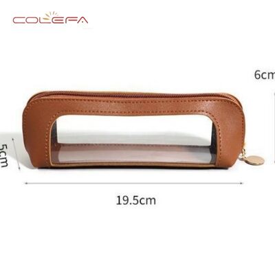 Compact and Portable PU Leather +PVC Makeup Bag Eyebrow Pencil & Makeup Brush Organizer Waterproof Travel Bag Pencil Pouch