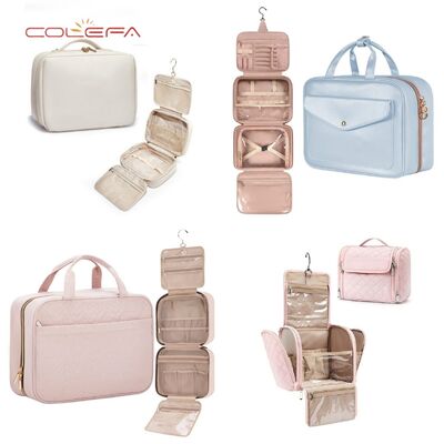 Colefa New Women's Fashion PU Leather Hanging Hook-Style Storage Bag Travel Portable Cosmetic Toiletry Bag Full Customization