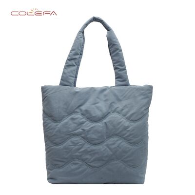 Soft Tote Bag for Women Commuting & Study Use Lightweight Nylon+Cotton-Filled Shoulder Tote Bag Solid Color Waterproof Handbag