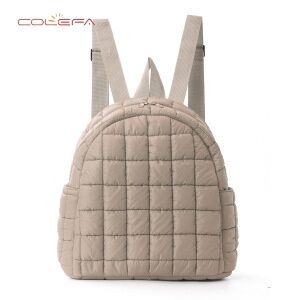 Autumn/Winter Polyester Cotton-Filled Backpack Checkered Fashion Casual Travel Backpack Lightweight Cotton Jacket Women Backpack