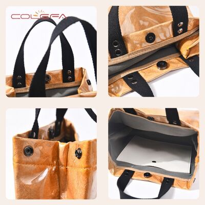 Multi-Layer Vintage-Washed DuPont Paper Bag + Transparent PVC Waterproof Single-Shoulder Paper Shopping Tote Bags with Logo