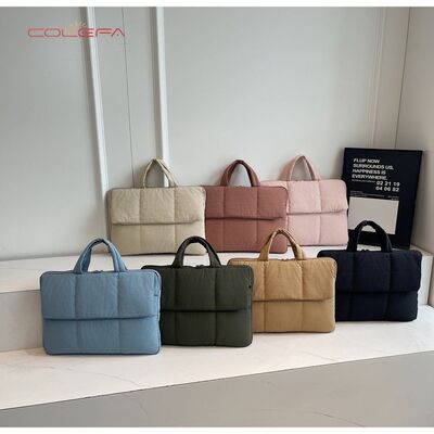Fall New Arrival Stylish Solid-Color Bags Minimalist Niche Checkered Briefcase Women Casual Lightweight Polyester Everyday Commuting Laptop Bag