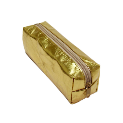 Custom design golden toiletry travel pencil bag washable kraft paper pouch for girl