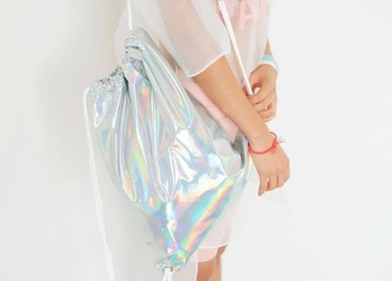 Custom personalized silver shinny laser backpack custom waterproof nylon drawstring backpack for women