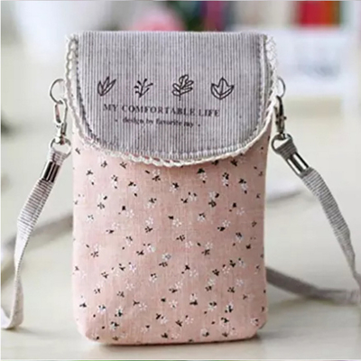 Custom cute fresh washable floral cotton mini crossbody cell phone purse bag for women