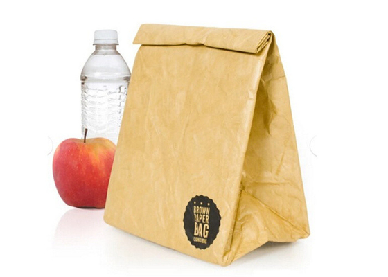 Recycled Reusable Brown Paper Tyvek Insulated Lunch Bag Washable Lightweight