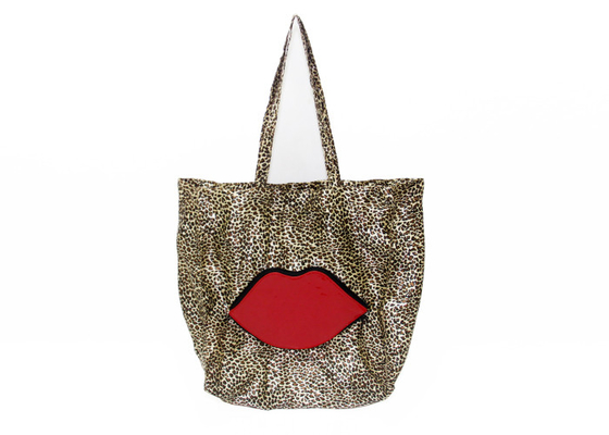 PU Lip Shape Folding Shopping Bags Nylon Polyester Matetial Female Use
