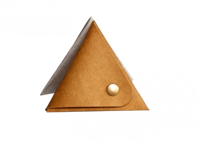 Triangular Washable Kraft Paper Wallet Small Coin Purse With Button Closure